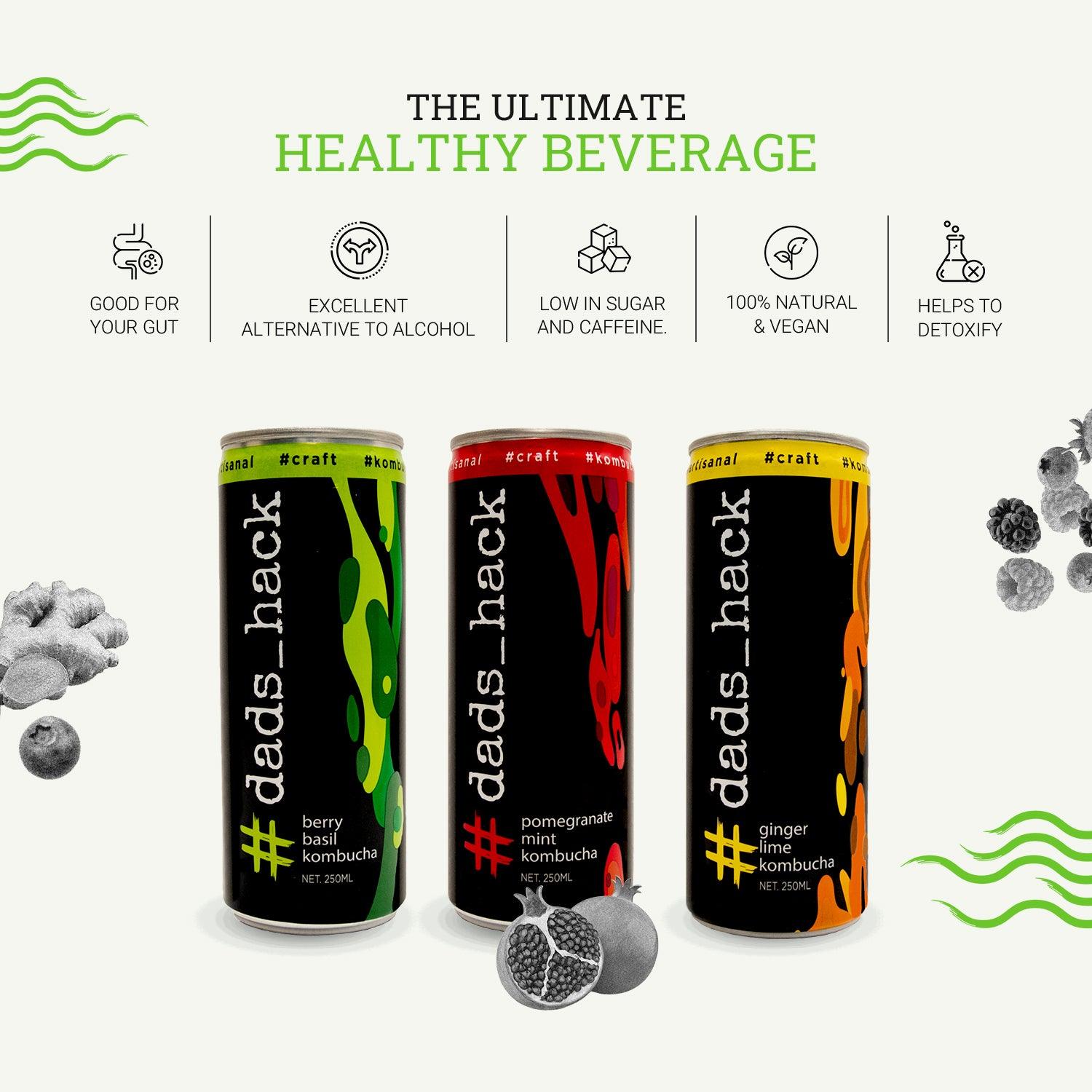 Pack of 6 Kombucha Cans [Berry Basil + Ginger Lime]