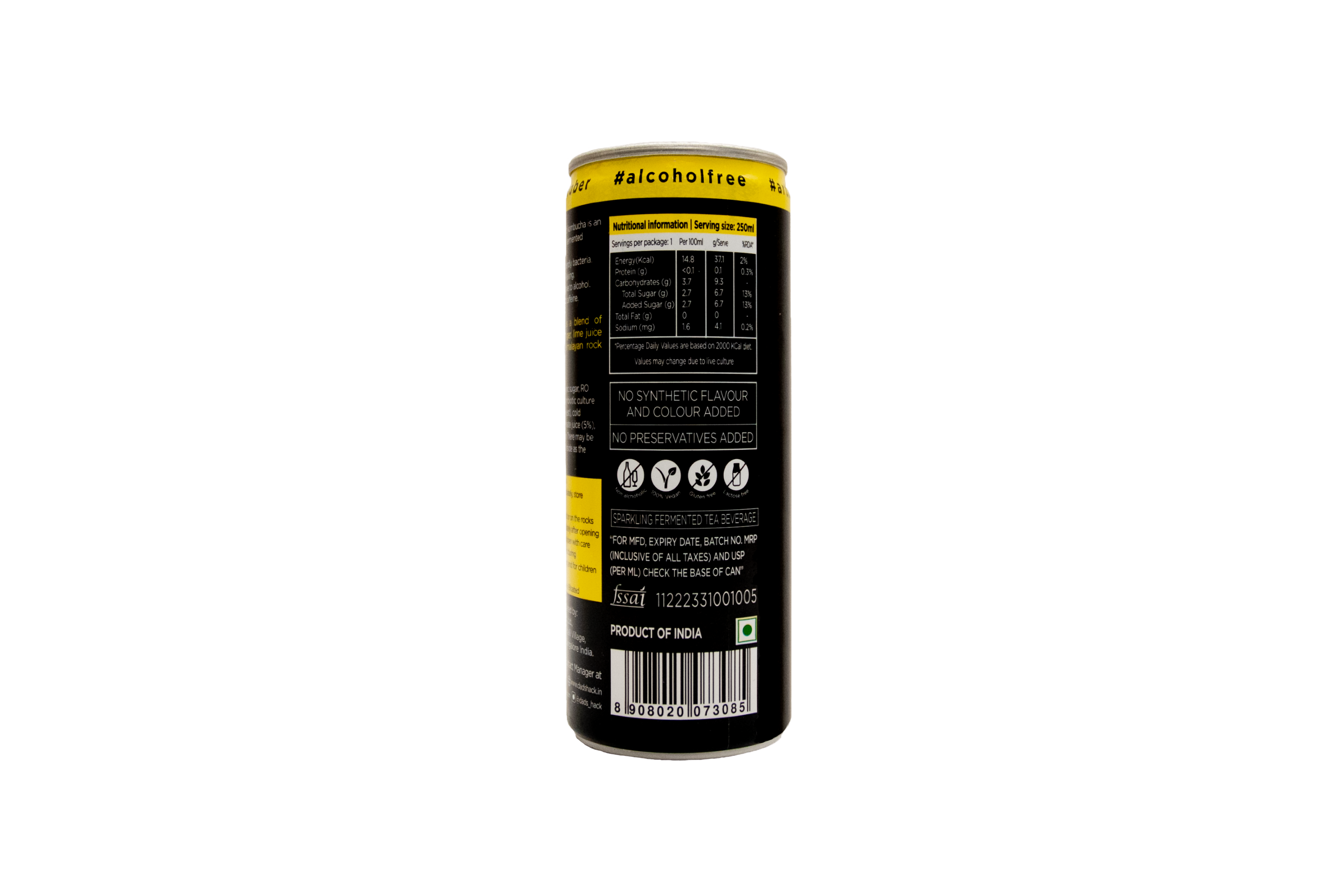 Pack of 6 Cans - Ginger Lime + Hibiscus Rose Kombucha