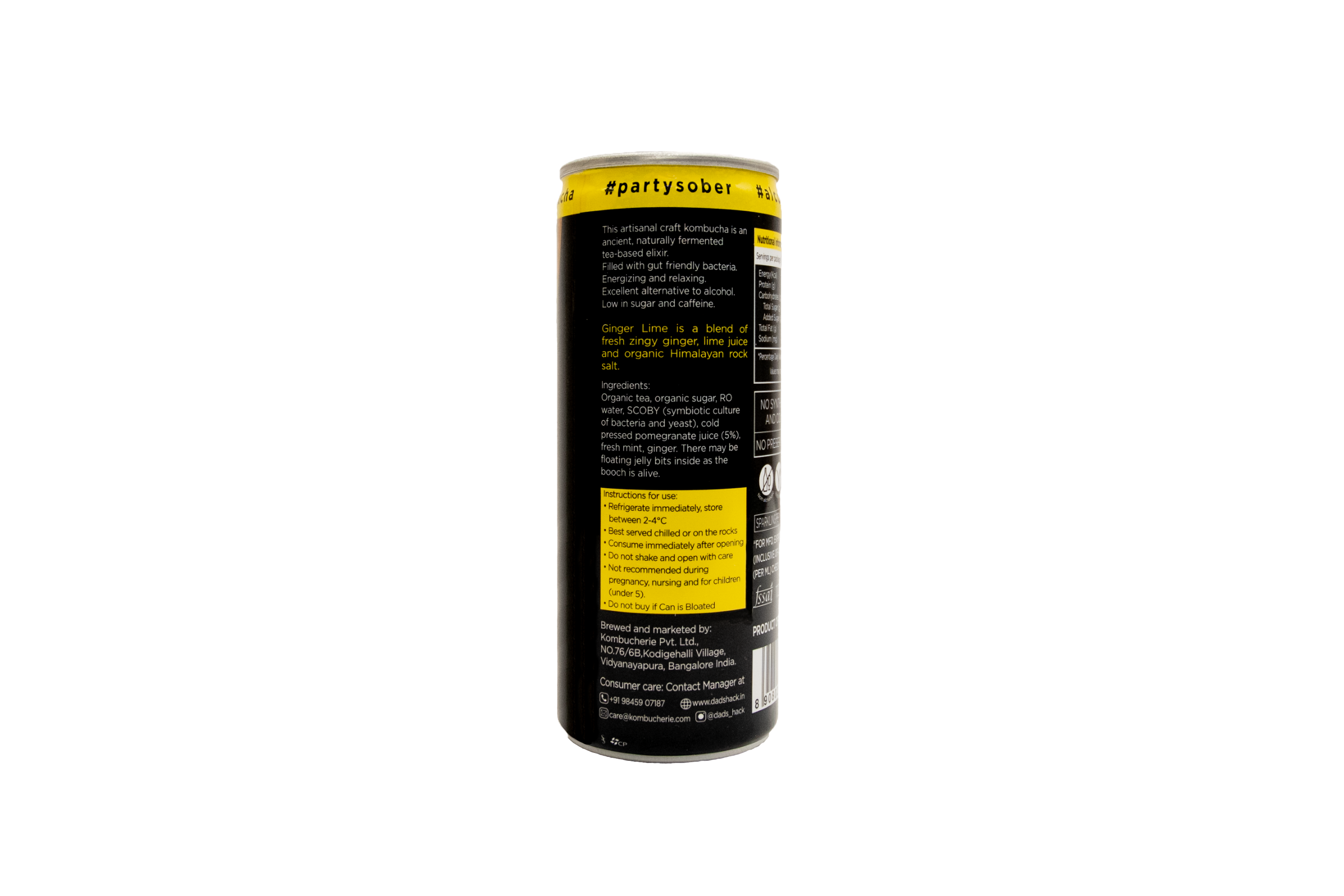 Pack of 6 Cans - Ginger Lime + Hibiscus Rose Kombucha